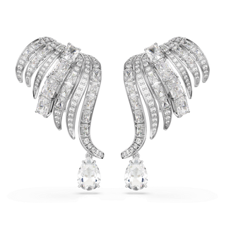 Vienna clip earrings, Mixed cuts, Swan, White, Rhodium plated