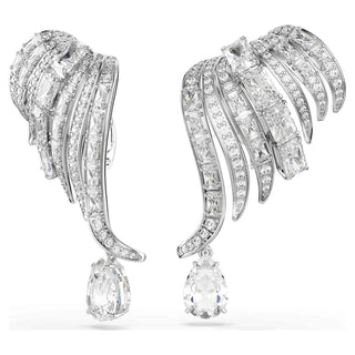 Vienna clip earrings, Mixed cuts, Swan, White, Rhodium plated