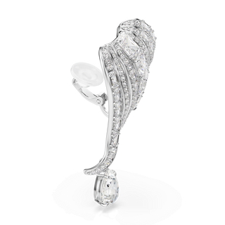 Vienna clip earrings, Mixed cuts, Swan, White, Rhodium plated