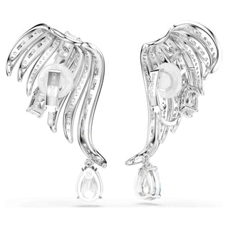 Vienna clip earrings, Mixed cuts, Swan, White, Rhodium plated