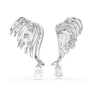 Vienna clip earrings, Mixed cuts, Swan, White, Rhodium plated