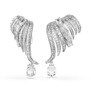 Vienna clip earrings, Mixed cuts, Swan, White, Rhodium plated