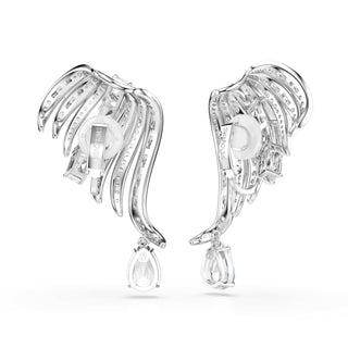 Vienna clip earrings, Mixed cuts, Swan, White, Rhodium plated