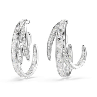 Vienna clip earrings, Mixed cuts, White, Rhodium plated