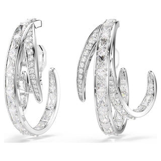 Vienna clip earrings, Mixed cuts, White, Rhodium plated