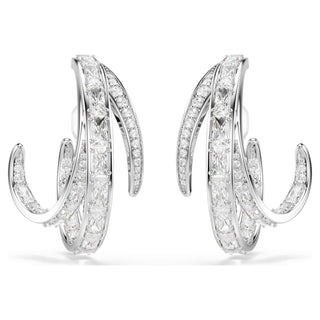 Vienna clip earrings, Mixed cuts, White, Rhodium plated