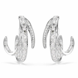 Vienna clip earrings, Mixed cuts, White, Rhodium plated