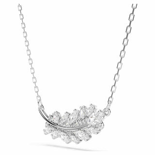 Vienna pendant, Mixed cuts, Feather, White, Rhodium plated