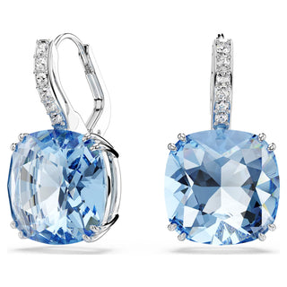 Millenia drop earrings, Cushion cut, Blue, Rhodium plated