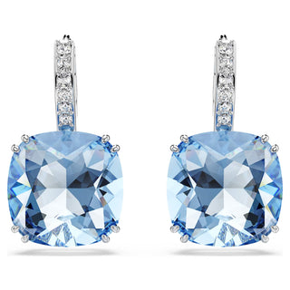 Millenia drop earrings, Cushion cut, Blue, Rhodium plated