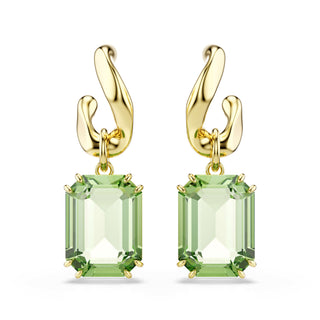 Millenia drop earrings, Octagon cut, Green, 18K gold finish