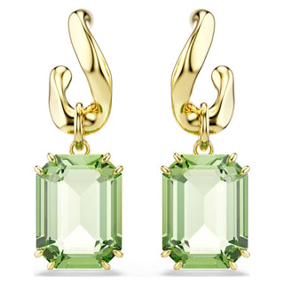 Millenia drop earrings, Octagon cut, Green, 18K gold finish