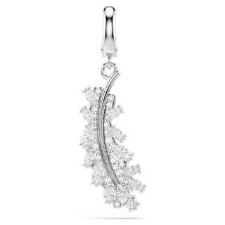 Vienna charm, Mixed cuts, Feather, White, Rhodium plated