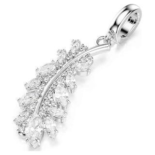 Vienna charm, Mixed cuts, Feather, White, Rhodium plated