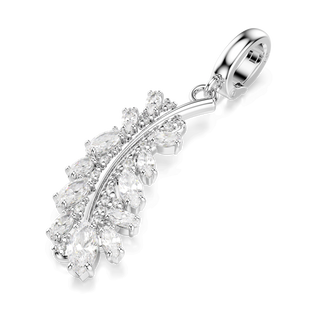 Vienna charm, Mixed cuts, Feather, White, Rhodium plated