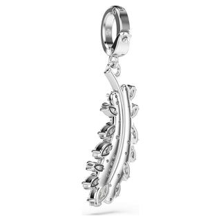 Vienna charm, Mixed cuts, Feather, White, Rhodium plated