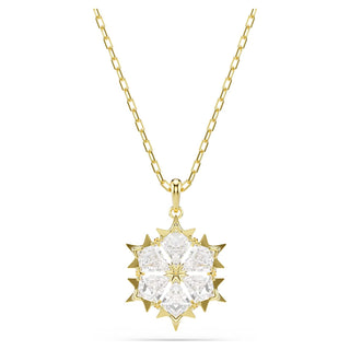 Magic pendant, Mixed cuts, Snowflake, White, 18K gold finish