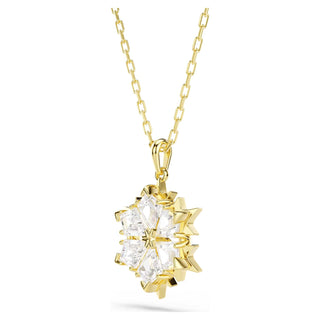 Magic pendant, Mixed cuts, Snowflake, White, 18K gold finish