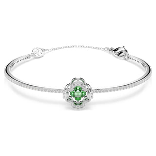Una Angelic bangle, Mixed cuts, Green, Rhodium plated