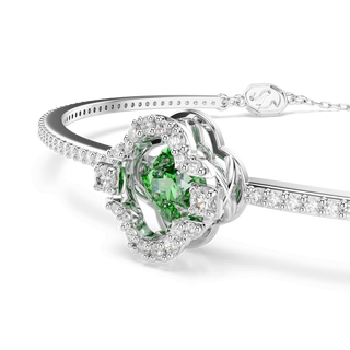 Una Angelic bangle, Mixed cuts, Green, Rhodium plated