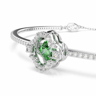 Una Angelic bangle, Mixed cuts, Green, Rhodium plated