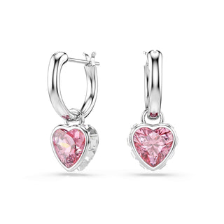 Chroma drop earrings, Heart, Pink, Rhodium plated