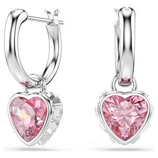 Chroma drop earrings, Heart, Pink, Rhodium plated