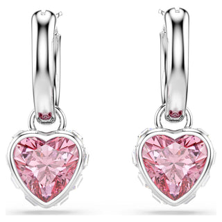 Chroma drop earrings, Heart, Pink, Rhodium plated