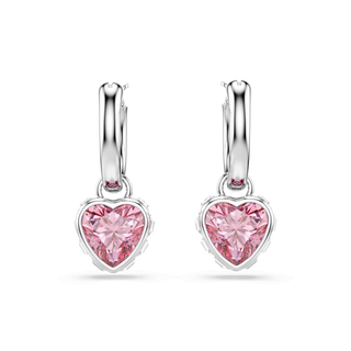 Chroma drop earrings, Heart, Pink, Rhodium plated