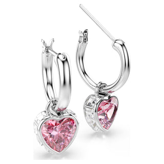 Chroma drop earrings, Heart, Pink, Rhodium plated