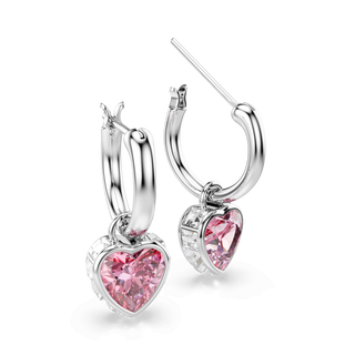 Chroma drop earrings, Heart, Pink, Rhodium plated