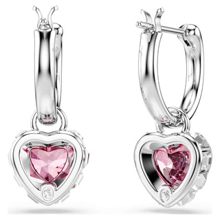Chroma drop earrings, Heart, Pink, Rhodium plated
