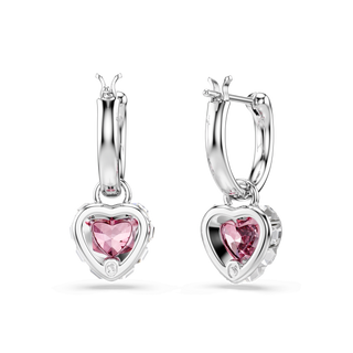 Chroma drop earrings, Heart, Pink, Rhodium plated