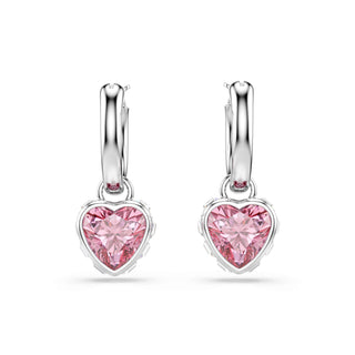 Chroma drop earrings, Heart, Pink, Rhodium plated