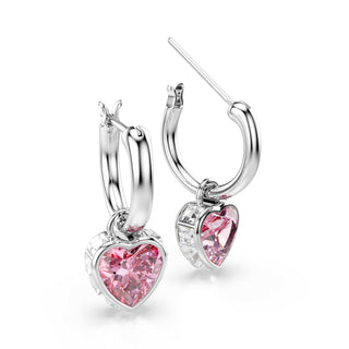 Chroma drop earrings, Heart, Pink, Rhodium plated