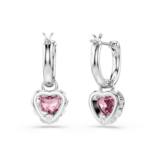 Chroma drop earrings, Heart, Pink, Rhodium plated
