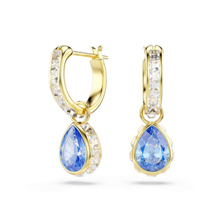Chroma drop earrings, Pear cut, Blue, 18K gold finish