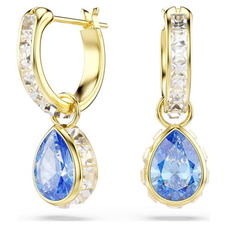 Chroma drop earrings, Pear cut, Blue, 18K gold finish