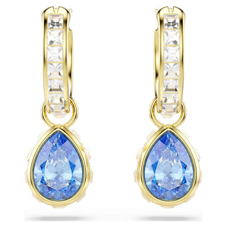 Chroma drop earrings, Pear cut, Blue, 18K gold finish