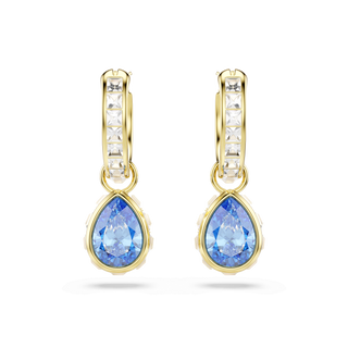 Chroma drop earrings, Pear cut, Blue, 18K gold finish