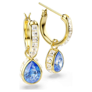 Chroma drop earrings, Pear cut, Blue, 18K gold finish
