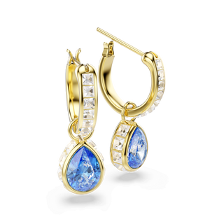 Chroma drop earrings, Pear cut, Blue, 18K gold finish