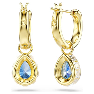 Chroma drop earrings, Pear cut, Blue, 18K gold finish