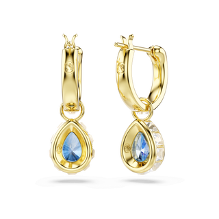 Chroma drop earrings, Pear cut, Blue, 18K gold finish