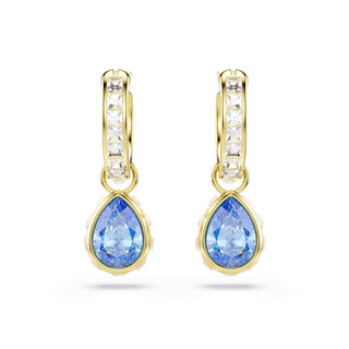 Chroma drop earrings, Pear cut, Blue, 18K gold finish