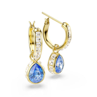 Chroma drop earrings, Pear cut, Blue, 18K gold finish