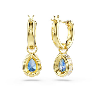 Chroma drop earrings, Pear cut, Blue, 18K gold finish