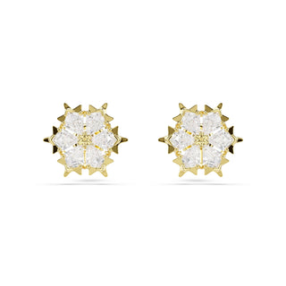 Magic stud earrings, Mixed cuts, Snowflake, White, 18K gold finish