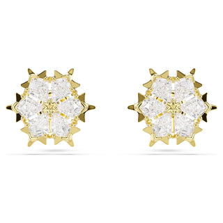 Magic stud earrings, Mixed cuts, Snowflake, White, 18K gold finish