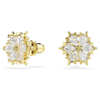 Magic stud earrings, Mixed cuts, Snowflake, White, 18K gold finish
